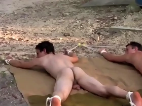 Young Master Captures Two Straight Guys Outdoors & Fondles Their Big Cocks While Girlfriend Watches - BoundUpBoys.com