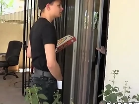 Twink pizza delivery boy gets a fat tip up his ass bareback