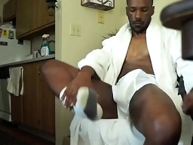 Jerkin it in my robe, briefs, and soccer sox