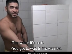 Two Hot Amateur Young Latino Jocks Paid Cash By Stranger To Fuck In Gym Shower