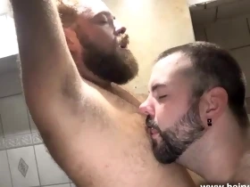 Two horny bears having fun in the bathroom